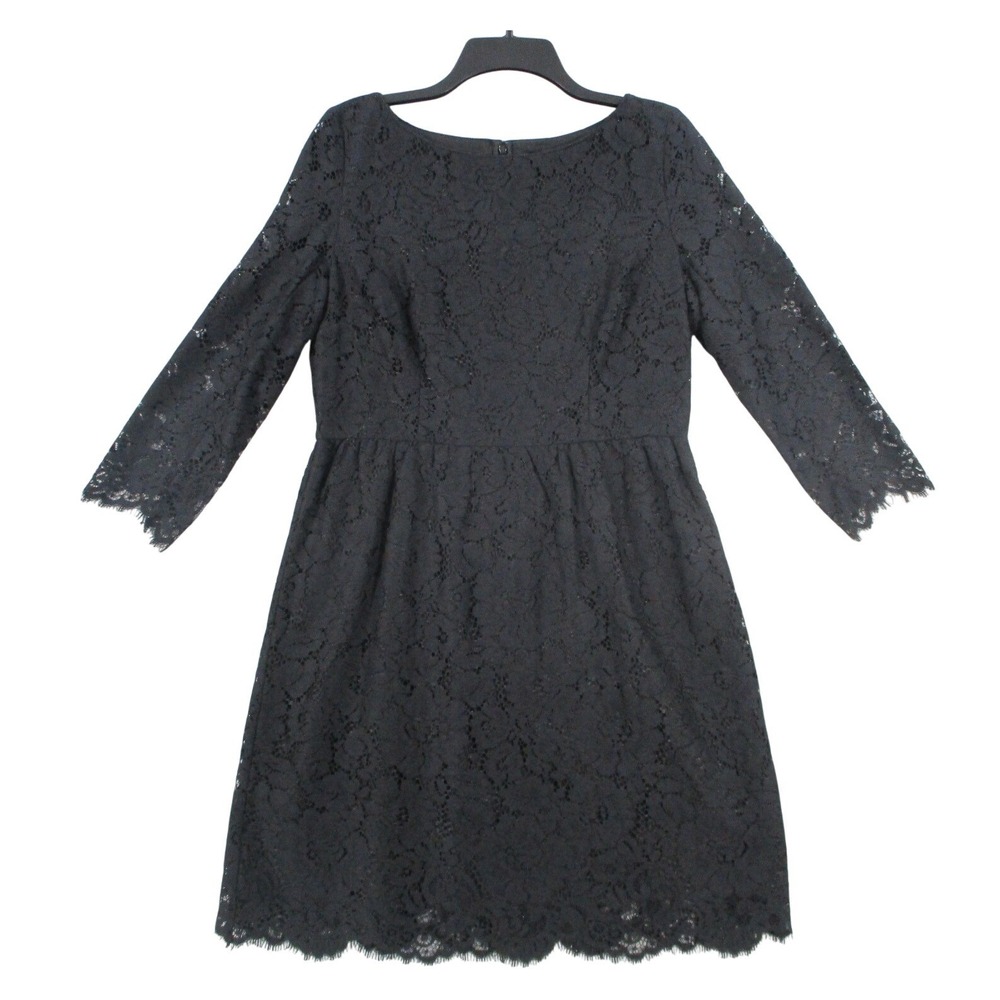 Ann Taylor LOFT Goth Lace Whitchy‎ 3/4 Sleeve Fit Flare Scalloped Hem Size 8